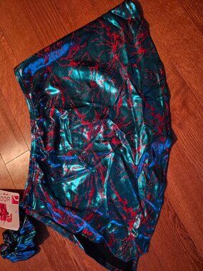 Mondor Metallic Teal red Lightning Print figure Skating  Skirt Adult XL NWT